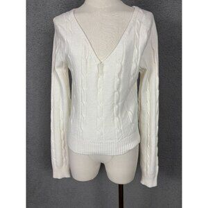 Ultra Flirt Juniors' Cropped V-Neck Cable-Knit Sweater White Size Large NWT's
